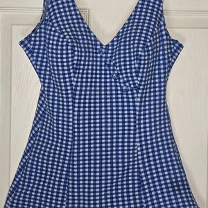 Vintage 1950's Surf Togs Pin-Up Blue Gingham Swimsuit Size 38/16 Rockabilly